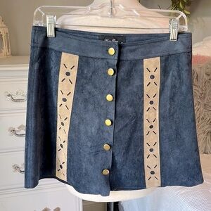 Western Faux Suede A Line Skirt Navy Blue Cowboy Anna Grace Womens Small Mini